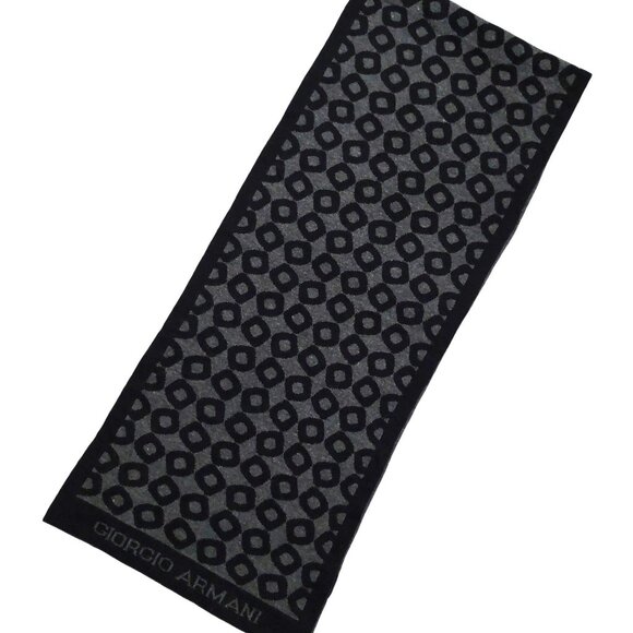 GIORGIO ARMANI Classico Vintage Black & Grey Circular Geometric Print Scarf - Picture 1 of 16